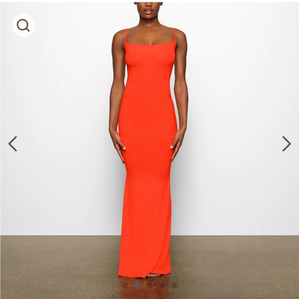 Brand NEW, SKIMS soft lounge long slip dress, XL, ribbed, bright orange